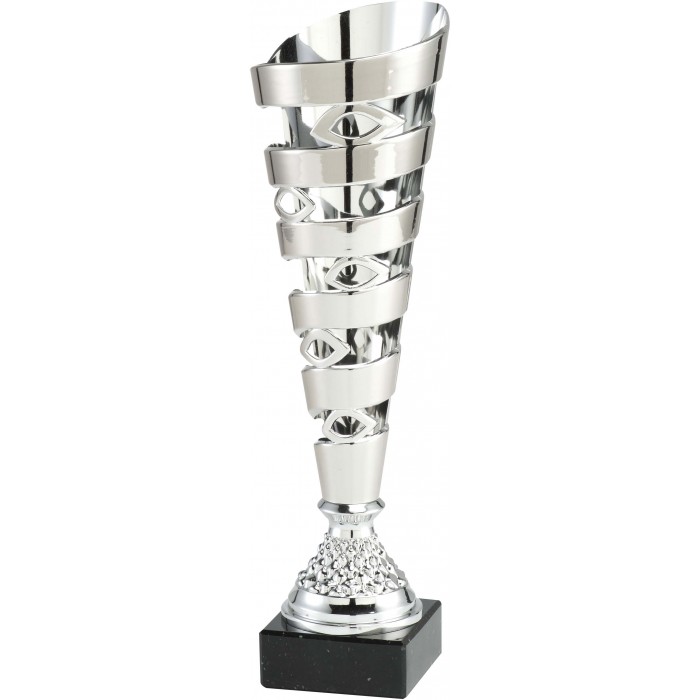 SILVER CONICAL PLASTIC TROPHY CUP - AVAILABLE IN 3 SIZES - 13'' TO 15.5''